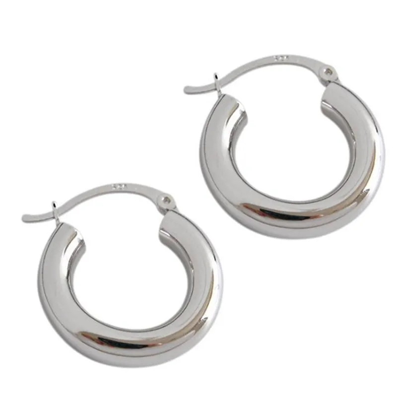 REETI Real 925 Sterling Silver Minimalist Bohemian Round Ear for Women Rock Hoop Earring Jewelry Accessories