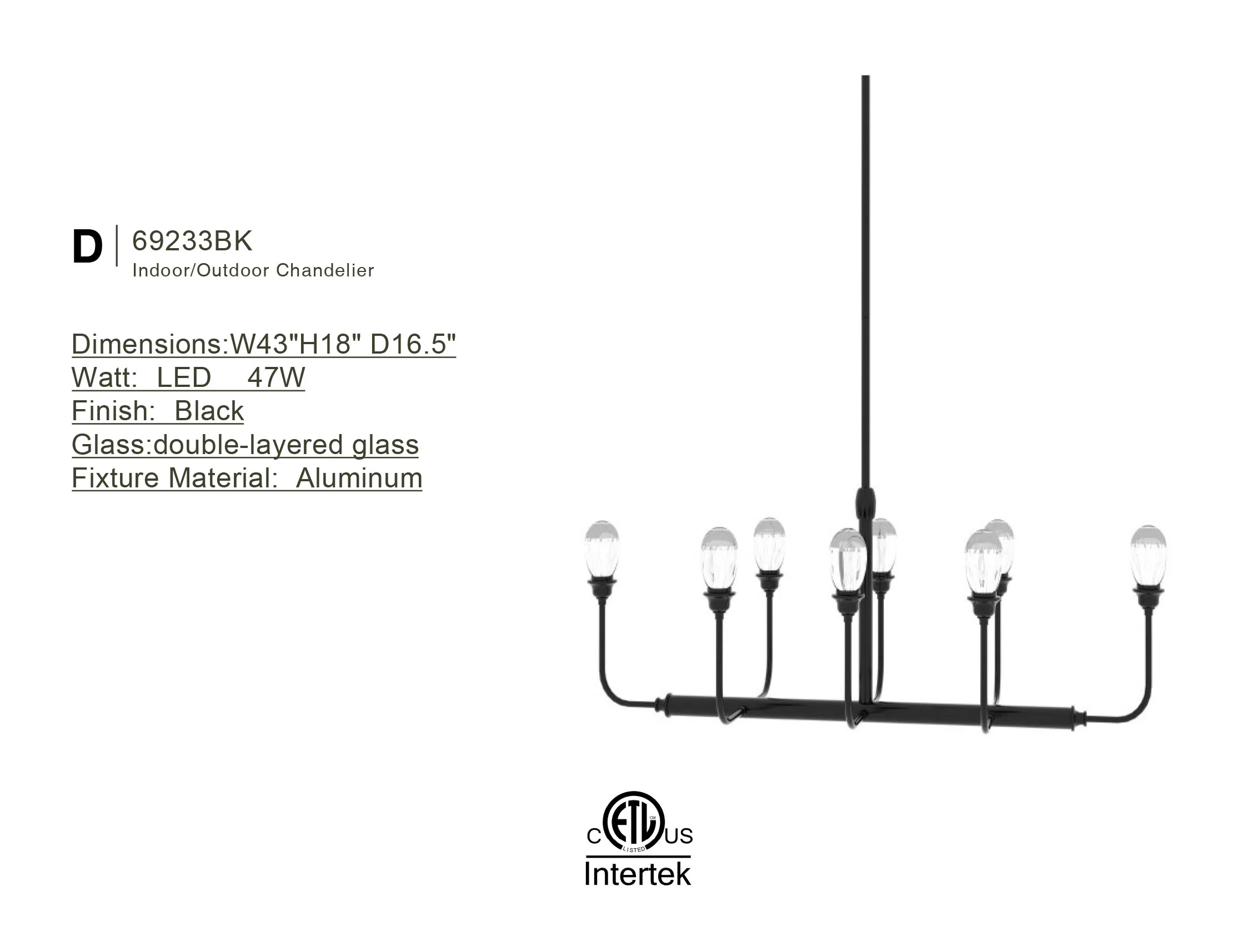 
Exterior LED Chandelier light outdoor lighting 90-260V 47W 3000K for Residential use or industrial use, 3 years quality 
