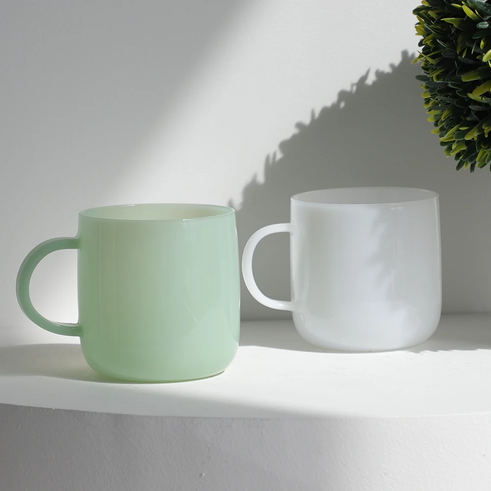GDGLASS Custom Logo Hand Blown Jade Colored Borosilicate Drinking Glass Coffee Cup Tea Mug glass cup with Handle