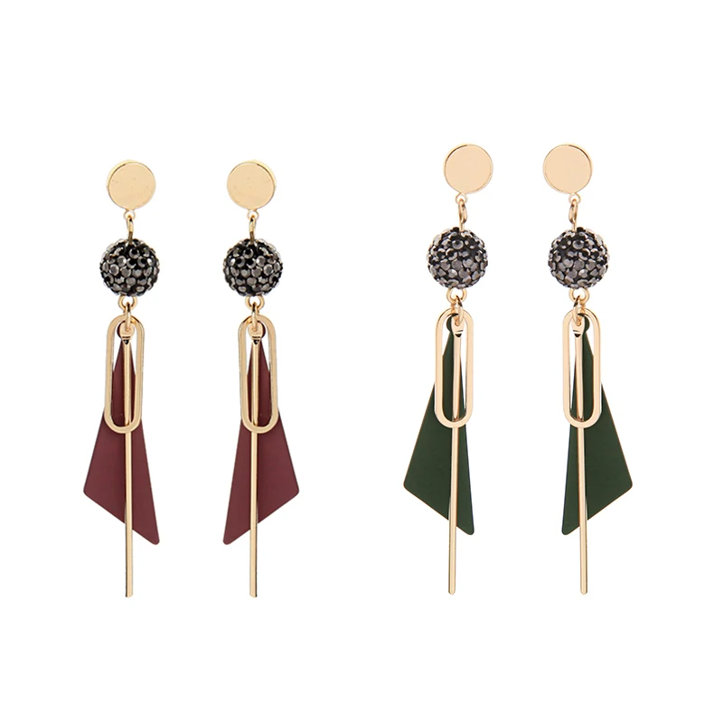

e021082 Gold Plated Bar Oval Hoop Brown Green Black Crystal Ball Charm 2020 Geometric Triangle Dangle Earrings Women