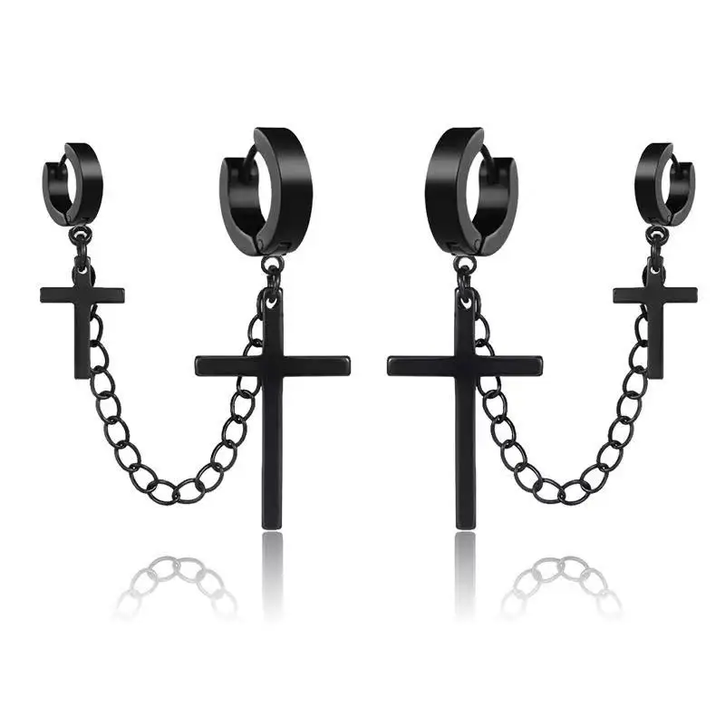 

2021 new personalized stainless steel cross popular Earrings popular retro men's and women's hip hop Earrings