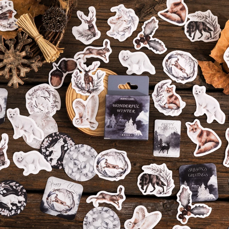 

46 Pieces/Pack Boxed Stickers Warm Winter Funny Animal Hand Account DIY Material Decorative Sticker Sealing Paste