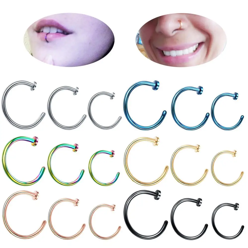 Hypoallergenic 6 Colors C Type Hoop Piercing Stud Body Piercing Jewelry Small Thin 316L Surgical Steel Open Hoop Nose Lip Ring