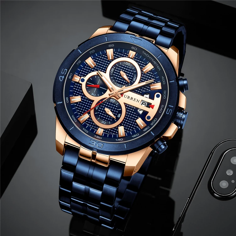 

CURREN Watch Relogio Masculino Business Men 8337 Brand Stainless Steel Wrist Watch Chronograph Army Military Quartz Watches