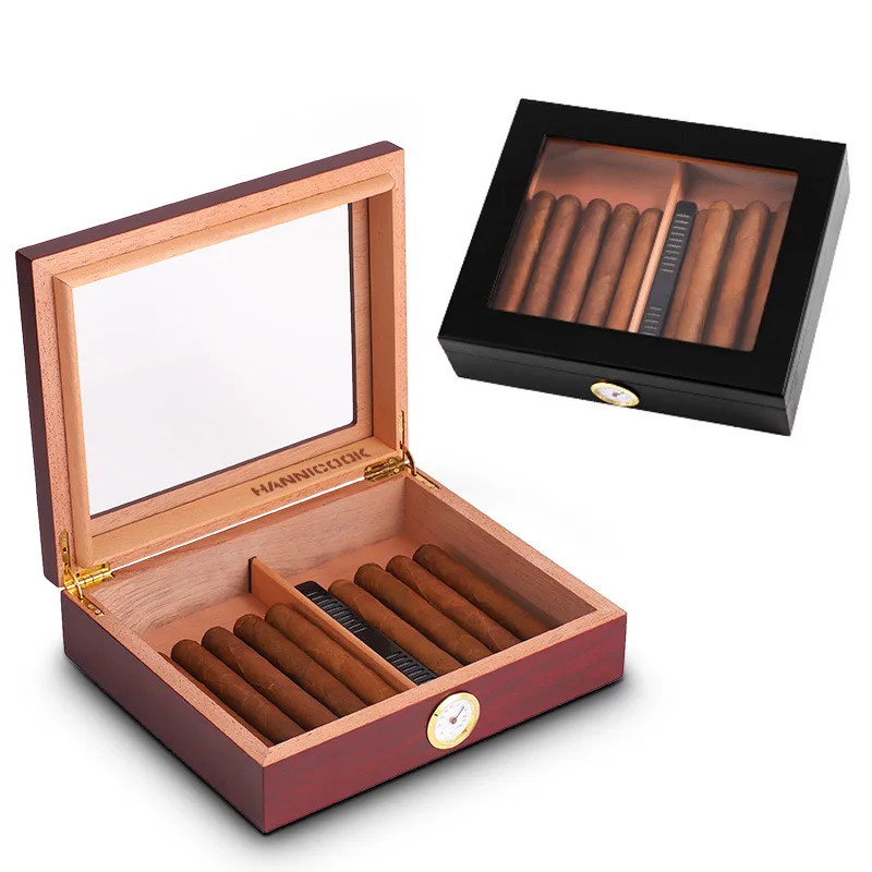 

Luxury Cedar Wood Cigar Humidor Box Cigar Case, Silver