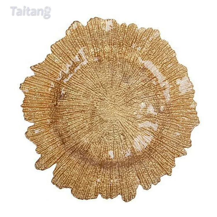 

Taitang Cixuan Restaurant Hotel Banquet New Design Wedding Catering Gold Colored Glass Charger Plate Wholesale