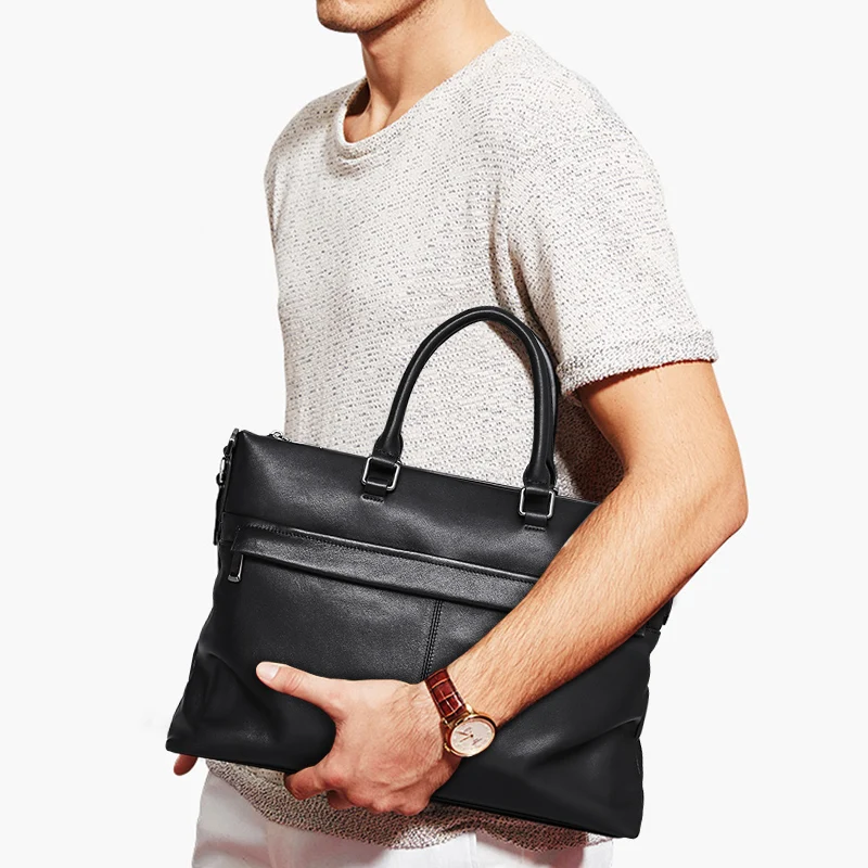 

Black Custom Slim Executive Travel Bag Handbag Messager Bag Men's Leather Business Laptop Briefcase