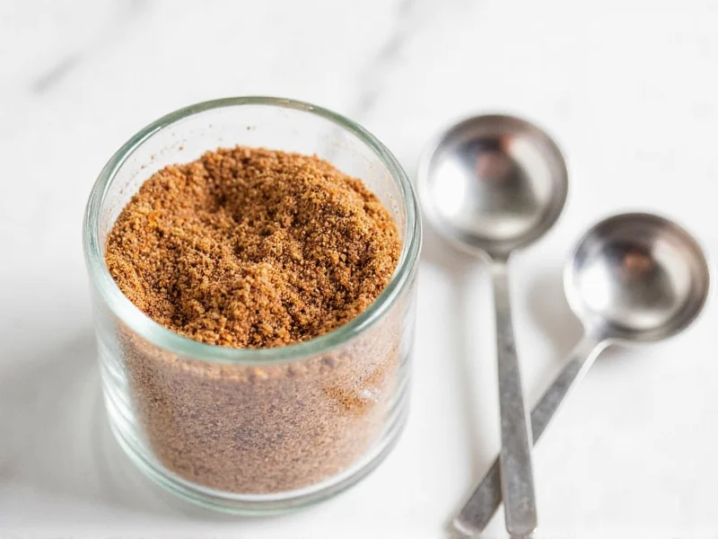 Homemade burger seasoning in glass jar with measuring spoons