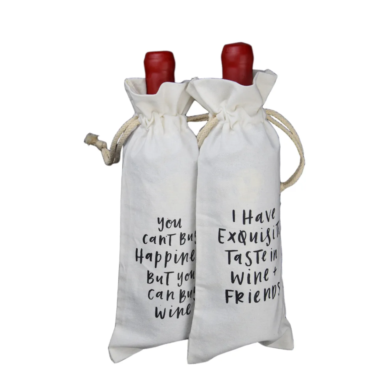 

wine bottle gift muslin canvas organic cotton drawstring bag, Customized color