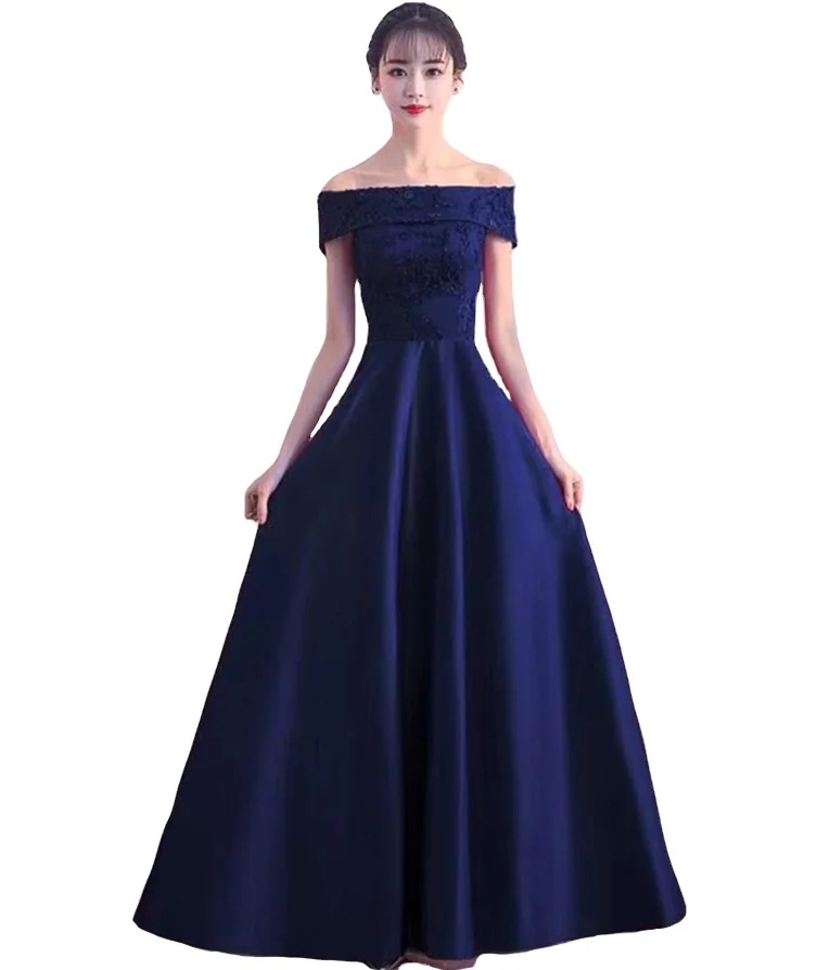 

Evening dress spring and summer one-shoulder mid-length dress bridesmaid party dress, Picture