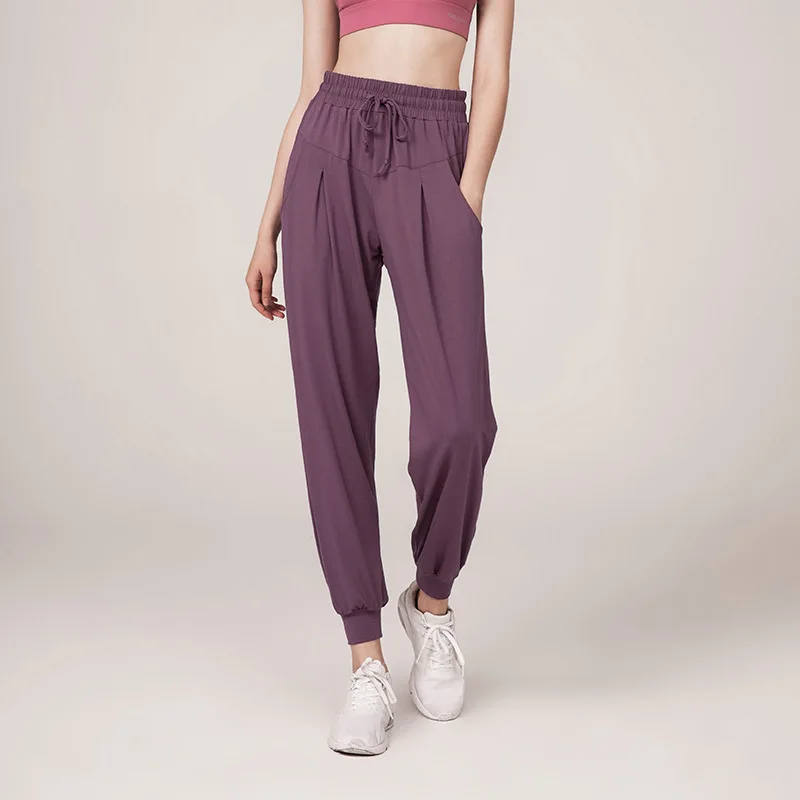 

Hot Sale Wholesale Quick Drying Loose Sports Women Trousers Running Fitness Solid Color Pocket High Waist Leisure Yoga Pants