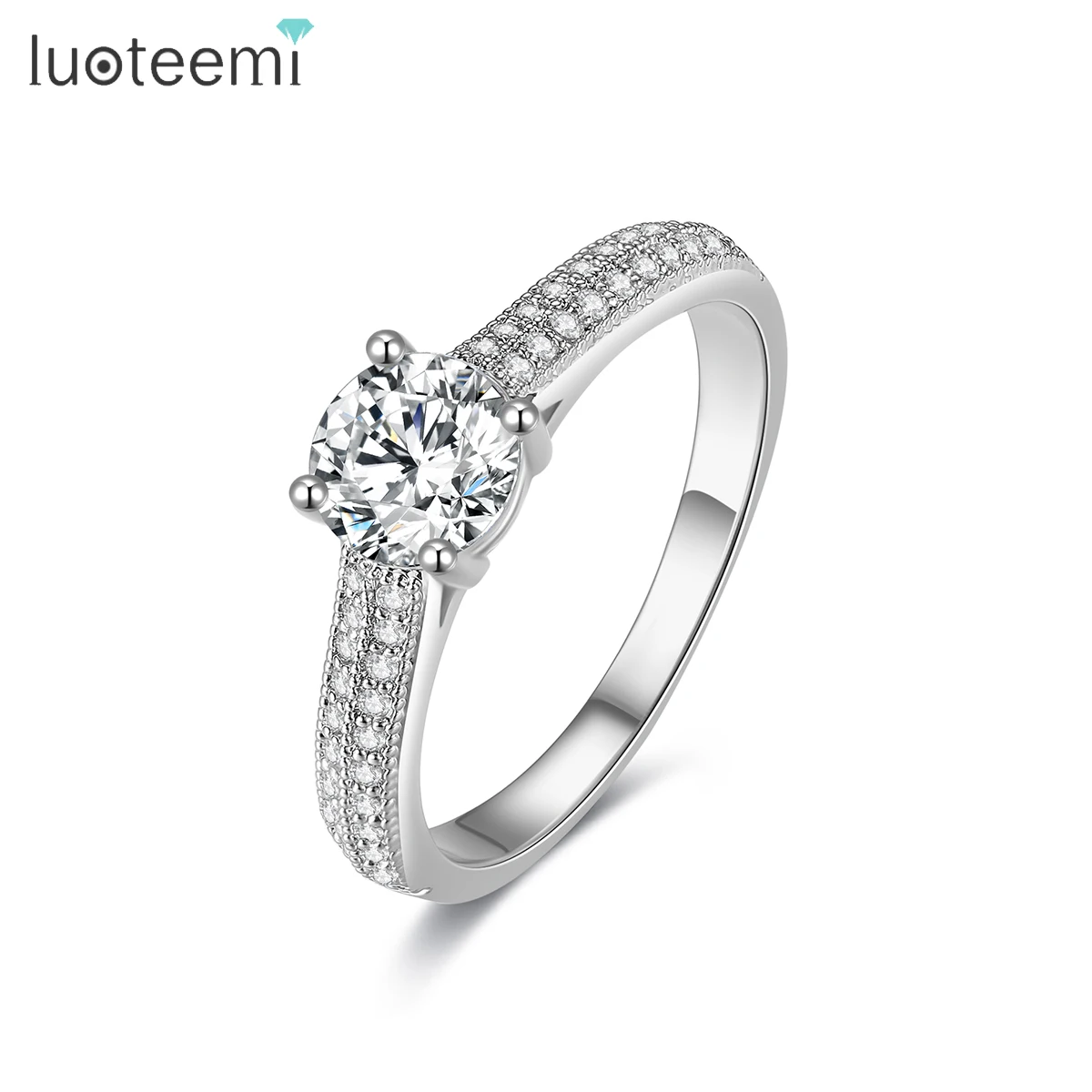 LUOTEEMI Delicate Natural Crystal Stone Ring Woman Round CZ Valentine'S Day Promoise Engagement Real Diamond Wedding Ring