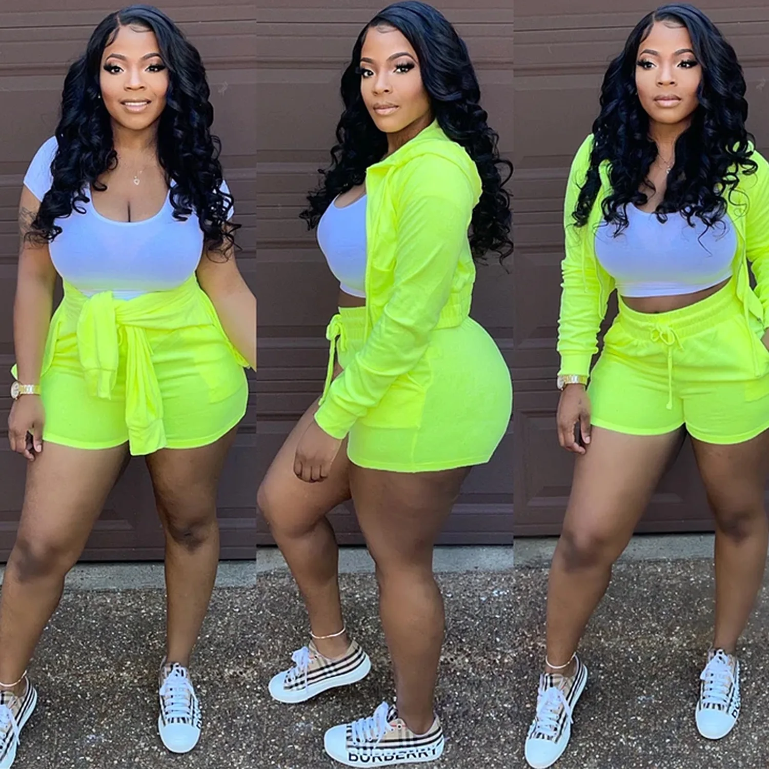 

GX5239C Fall sports Suit long sleeve Hooded top autumn Sets 3 Piece shorts set Tracksuit Women With hood ladies gym fitness sets, Picture