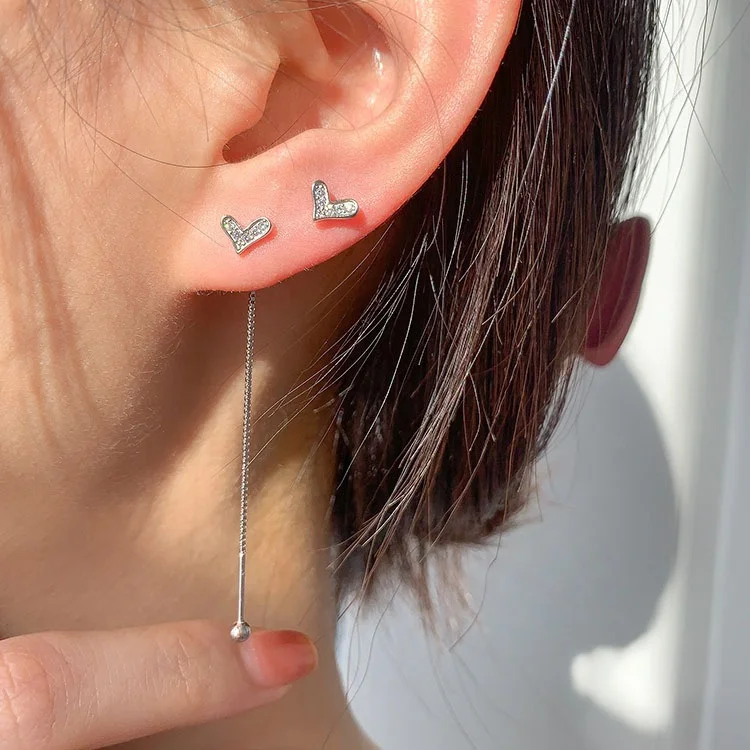 

Love Asymmetrical Earrings Women Girls Minimalism Ear Line Kpop Jewelry Gift 2022 Korean Dangle Earring Heart Long Tassel Bar, Gold and silver