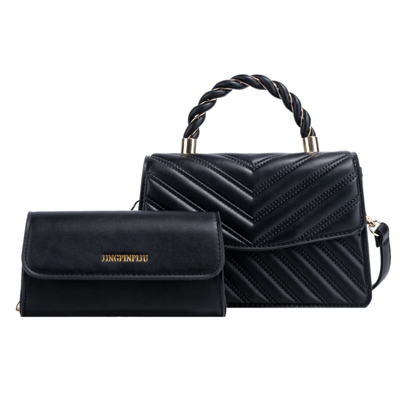 

2021 Luxury Leather Women 2-pieces Shoulder Handbags Female Hand Bag Solid Color Crossbody Bags For Women, As picture