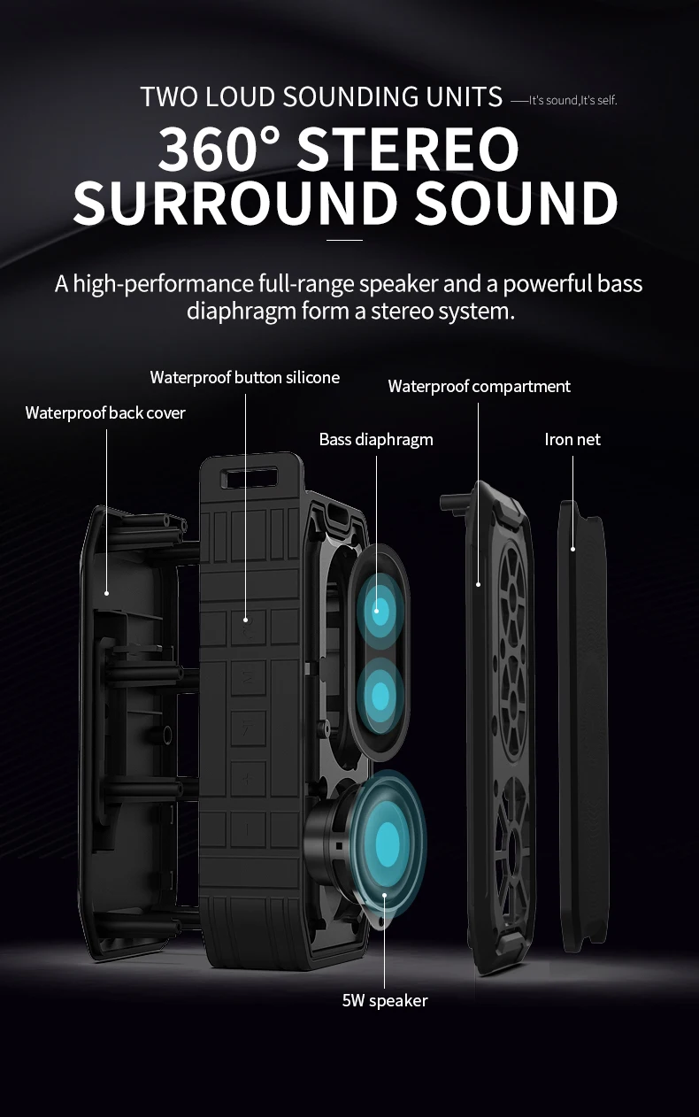 8Hours Duration Outdoors Portable Waterproof Wireless Bluetooth Speakers - ANKUX.COM