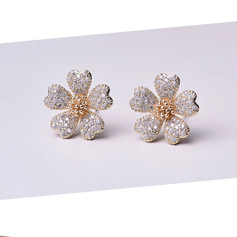 

Dylam Delicate Yellow Stones Crystal Flower Stone Copper Daisy Rhinestone Earring Brass Women Cubic Zirconia Flower Earrings