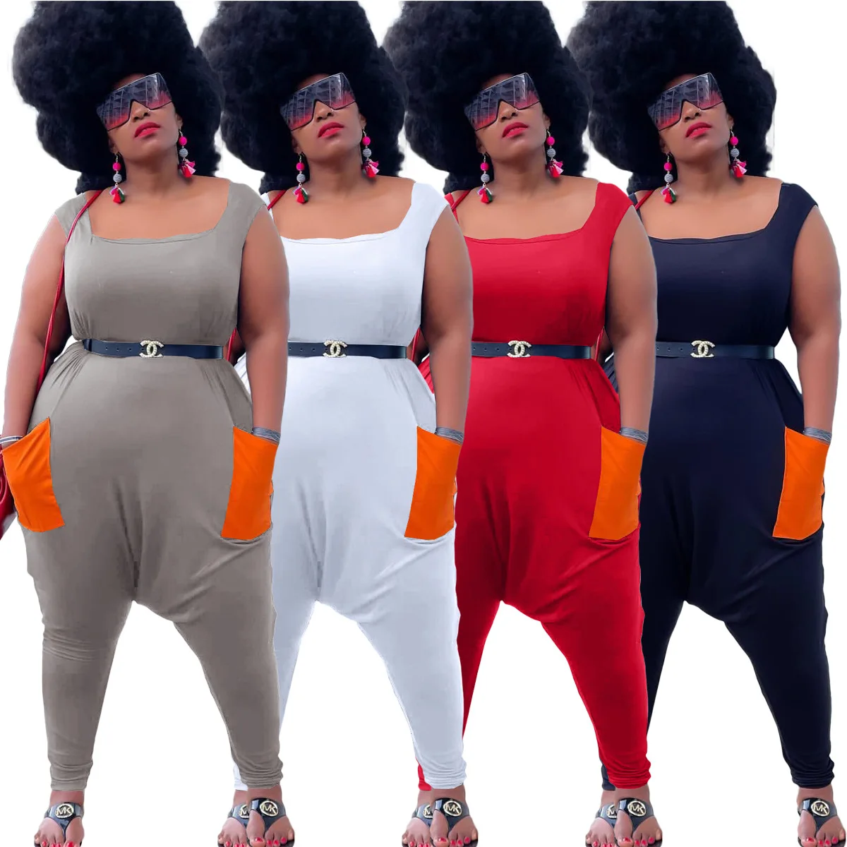 

Fashionable wide-leg casual oversize tank Plus Size 5XL loose fat women jumpsuit Combinaison Mono giyim vetement femme