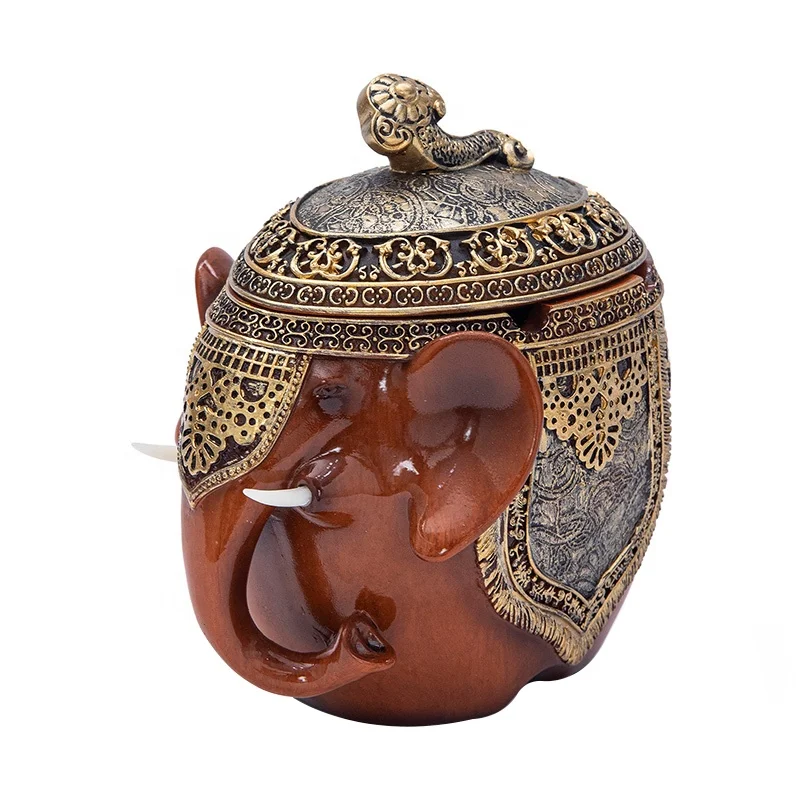 

3 asst elephant resin ash tray smoke accessories office desktop home decorative resin animal ashtray with lid cigarette tray