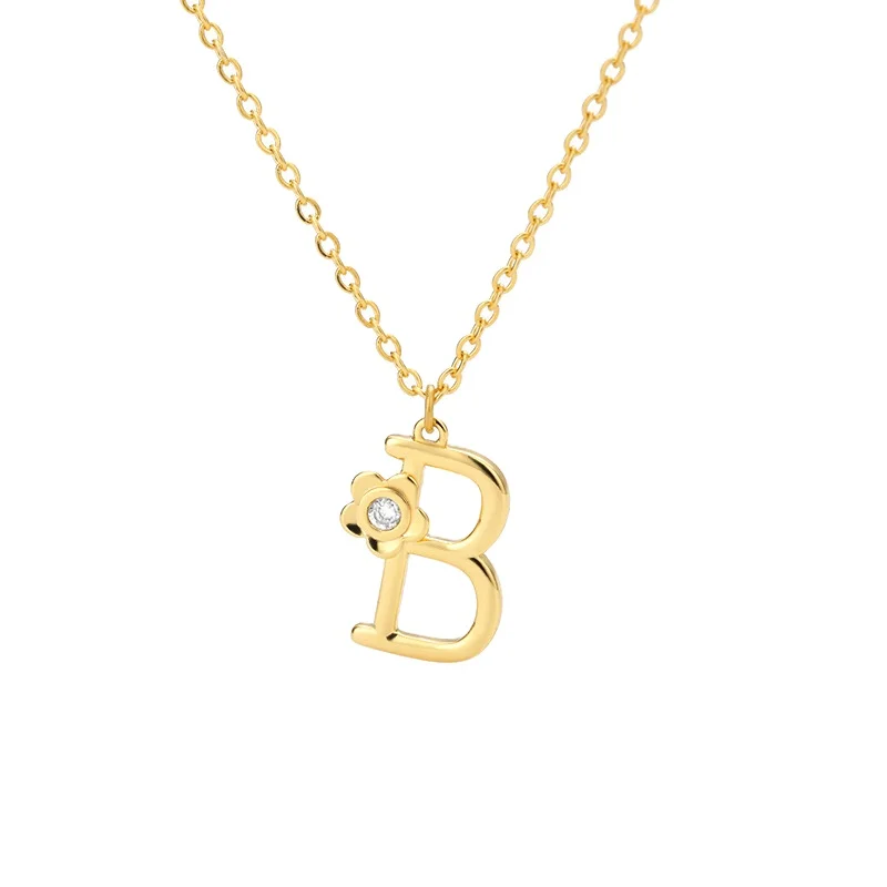

2021 Sailing Gold Stainless Steel Capital English Letter Initial Necklace Bohemian Rose Flower Zircon Necklace