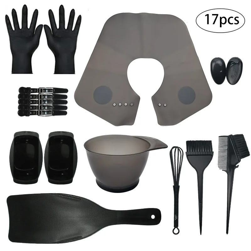 

20pcs/set Hair Dye Bowl Hairdressing Capes Double Sided Hair Brushes Comb Hair Dyeing Set, Black/customized color