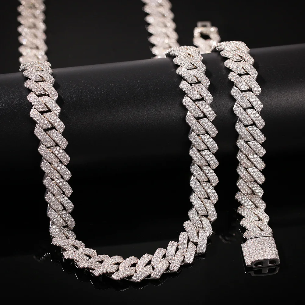 

High Quality Bling Iced Out Full Zircon miami rose gold miami cuban link chain silver iced necklace