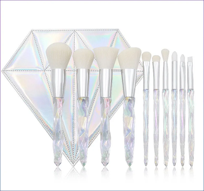 

Diamond Crystal Handle 10 Pcs Makeup Brush Kit Soft Synthetic Makeup Applicator Brush for Women Eyeshadow Facial Make Up, Purple,white,blue