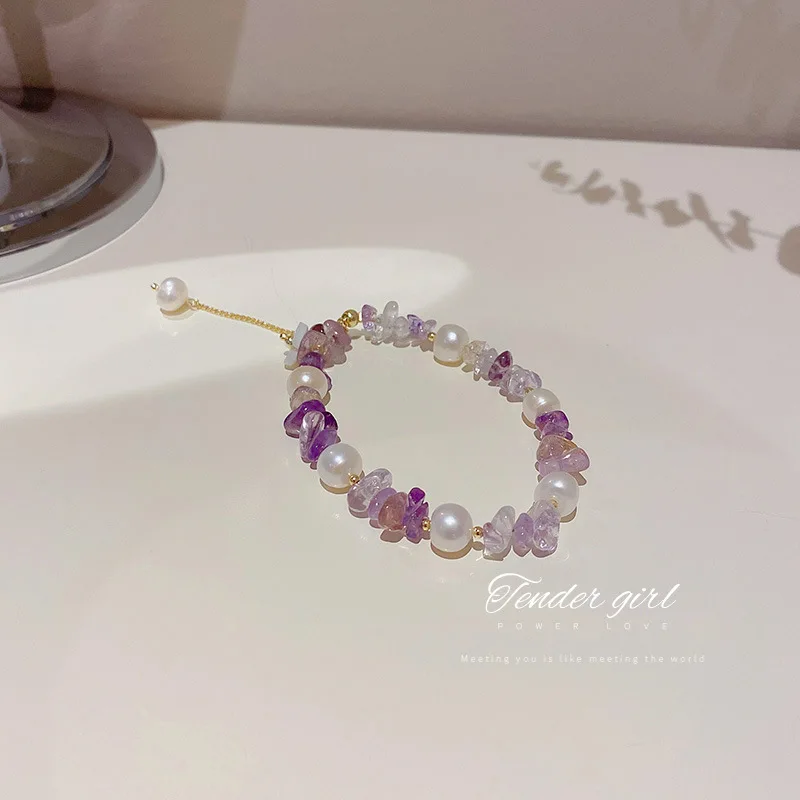 

fashion trendy irregular crystal bead purple bracelet