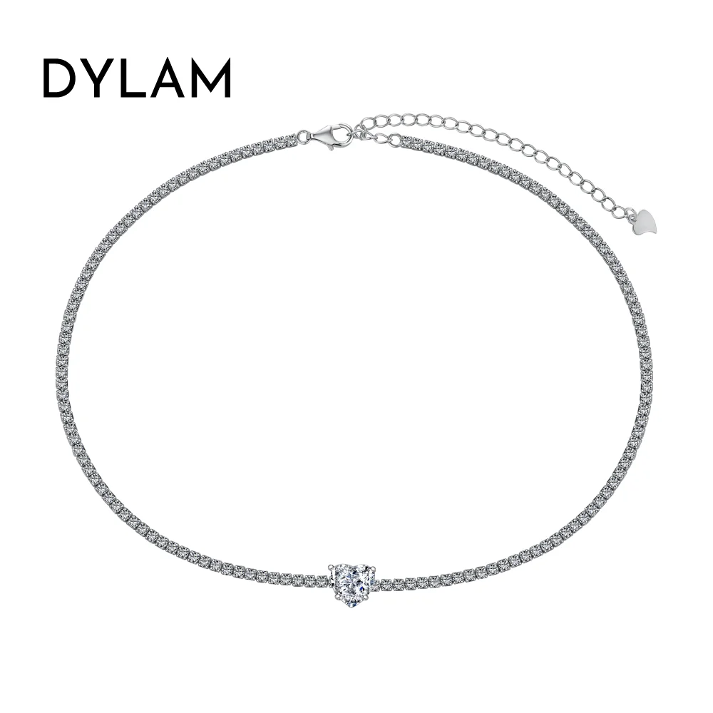 

Dylam Fine Jewelry Choker Necklaces Women S925 Silver Heart Shape 2 Ct Radiant Cut 8A Cubic Zirconia Choker Tennis Necklace