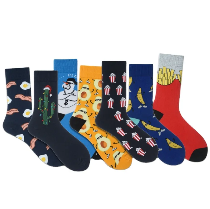 

2021 new designer men's pattern crew socks mens Animal Hamburger fries food Series Novelty Casual Crew Sock