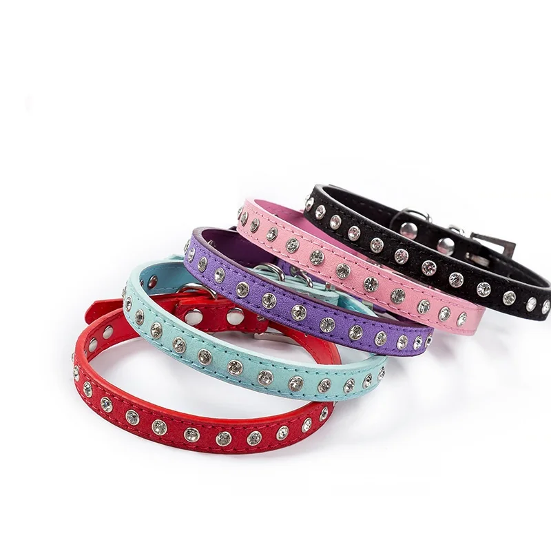 

Cheap Price Pet collar Diamond Dog Collar Microfiber Soft and Comfortable Cat Collar, Red/yellow/purple/black/pink/blue