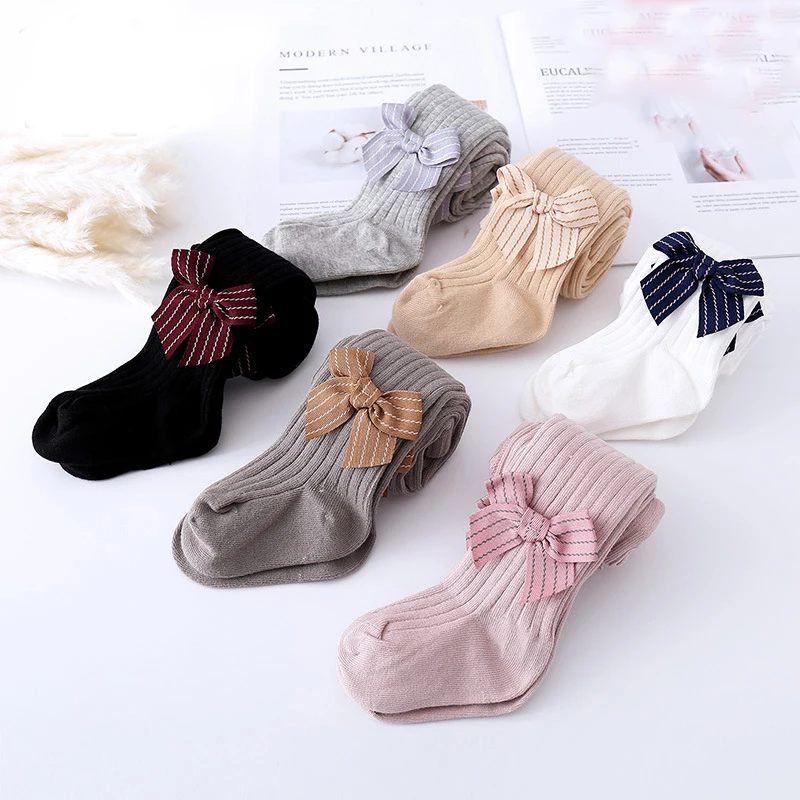 

Girls Spring Cotton Bowknot Dance Pantyhose Children Knitted Render Tights