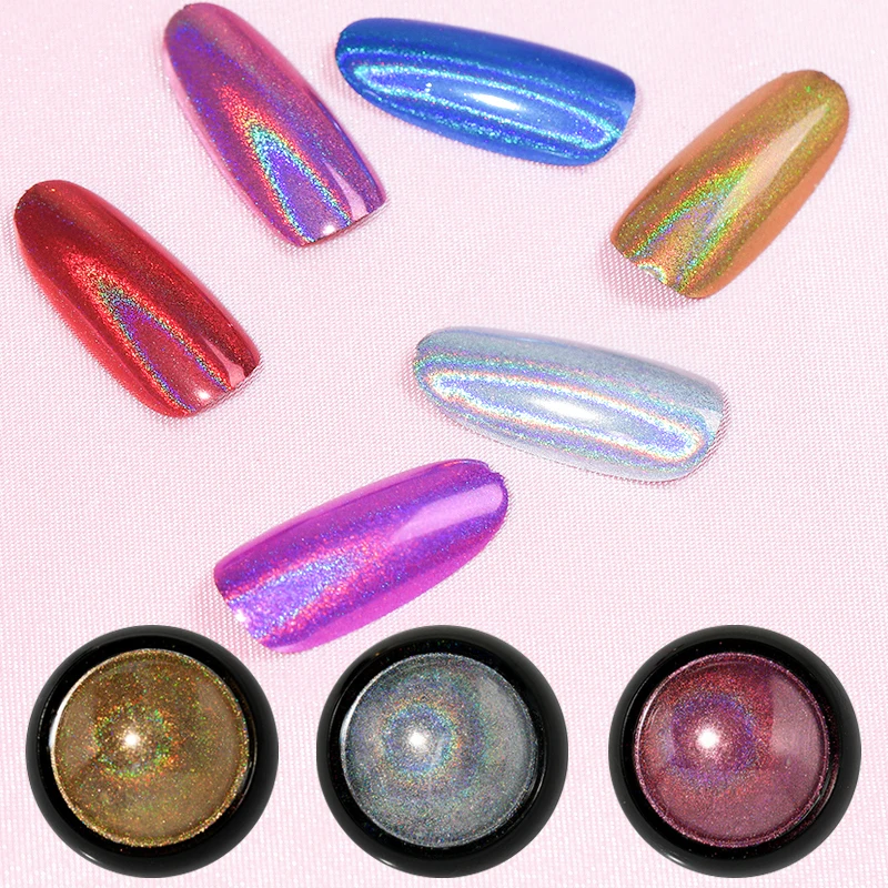 

Born Queen Holographic Nail Powder Glitters Holo Laser Gold Silver Nail Chrome Dust Manicure Nail Art Decorations, 6 colors