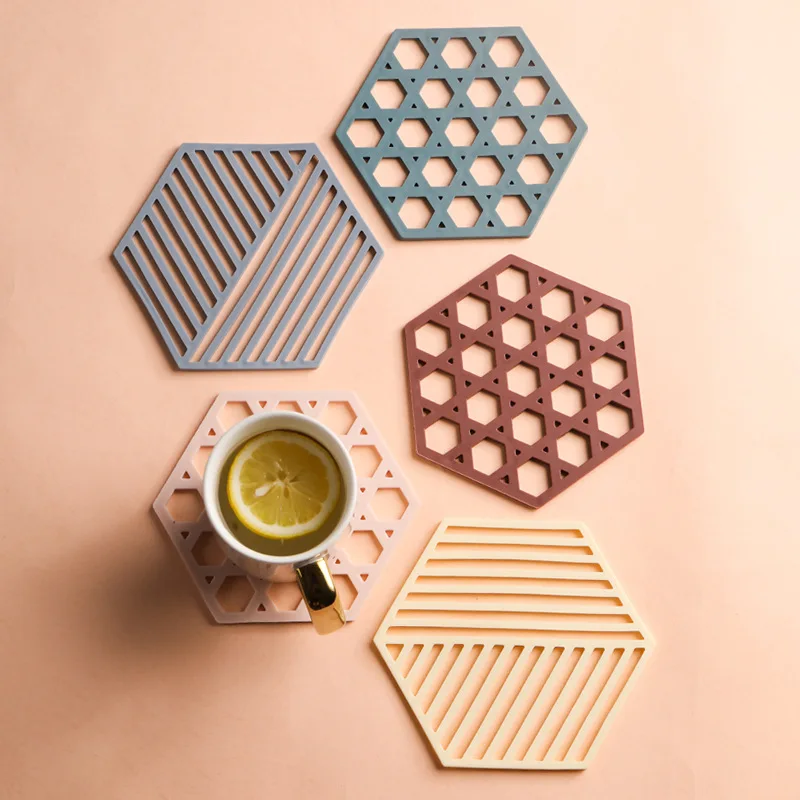 

Silicone Bowl Drink Coffee Cup Pad Hexagon Mats Coasters Placemat Anti-hot Pad Non-slip Dining Table Mat Kitchen Accessories