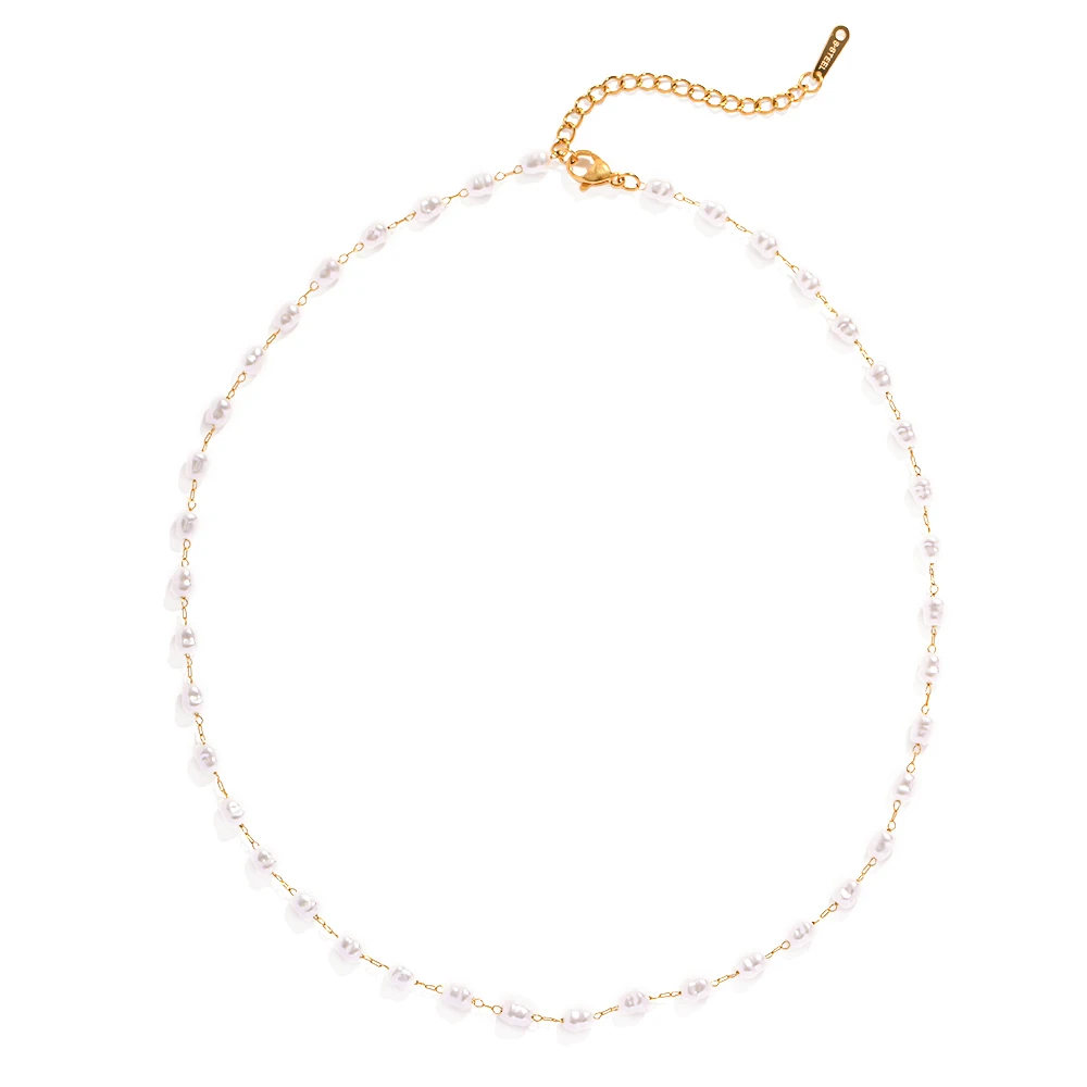 

New Trendy 18K Gold Plated Stainless Steel Jewelry Waterproof Retro Pearl Choker Necklace for Women