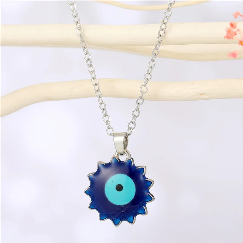 

New Fashionable Sunflower Shape Evil Eyes Pendant Necklace Multi Color Oil Drip Evil Eyes Clavicle Necklace