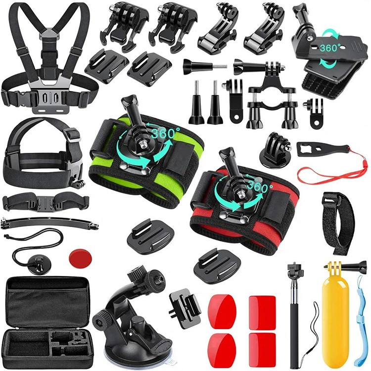

JUNNX 51-in-1 Action Sports Camera Kit Selfie Stick Monopod Helmet Mount for Gopro 10 9 8 Max DJI AKASO 360, Black