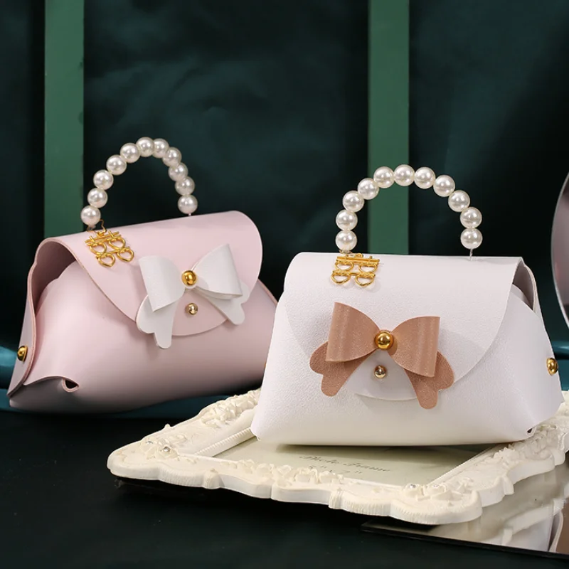 

New Creative Mini Pearl Portable Bags PU Leather Wedding Favors Candy Chocolate Gift Box Birthday Christmas Party Decoration