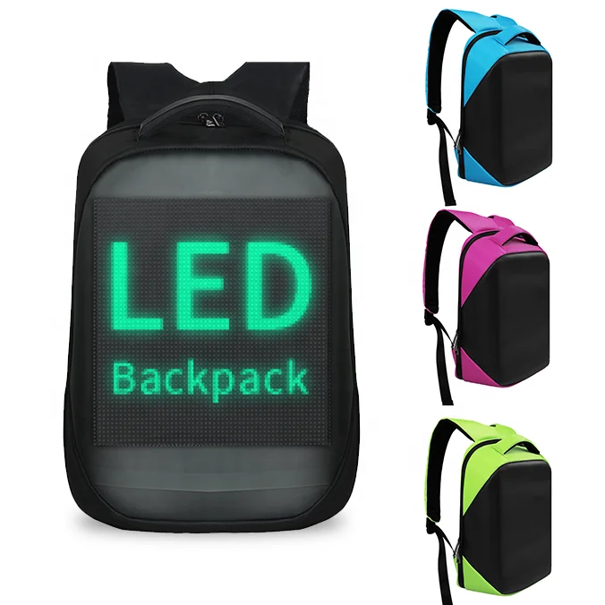

2020 Customize Led Backpack Soft Shell Waterproof Smart WIFI APP Control Led Bag LED Backpack For Travelling Advertising Showing, Black
