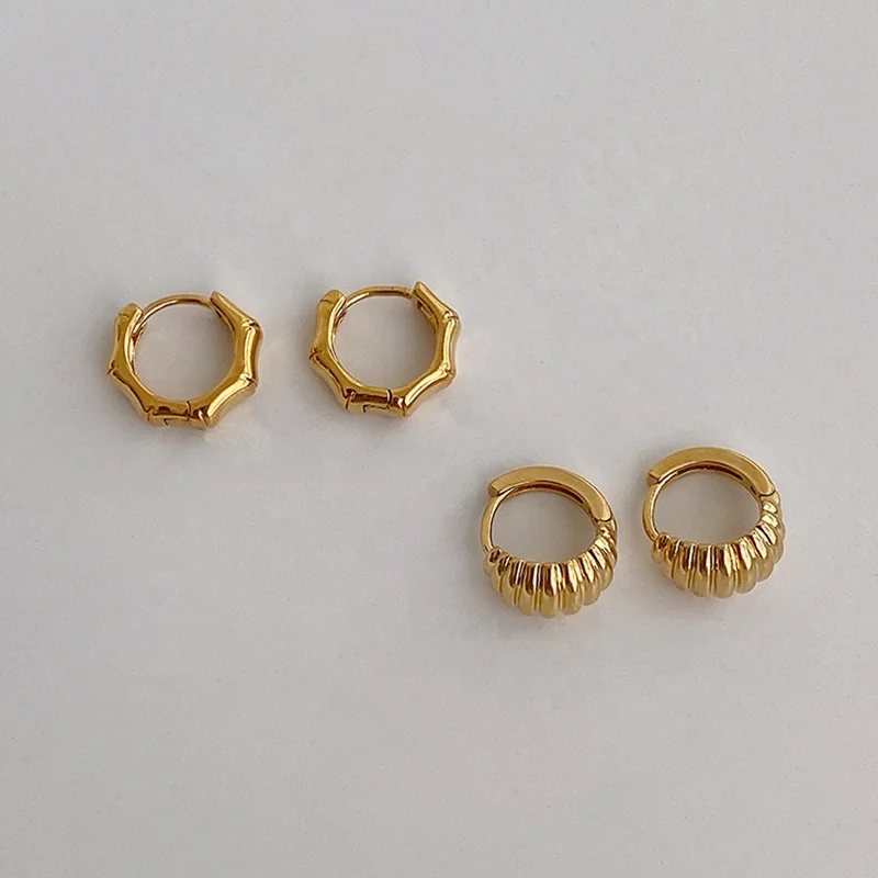 

2 Designs 18K Gold Plated Crossiant Earrings Bamboo Geometric Earrings for Women Twisted Minimalist Small Hoop Earrings 2020, Gold/silver