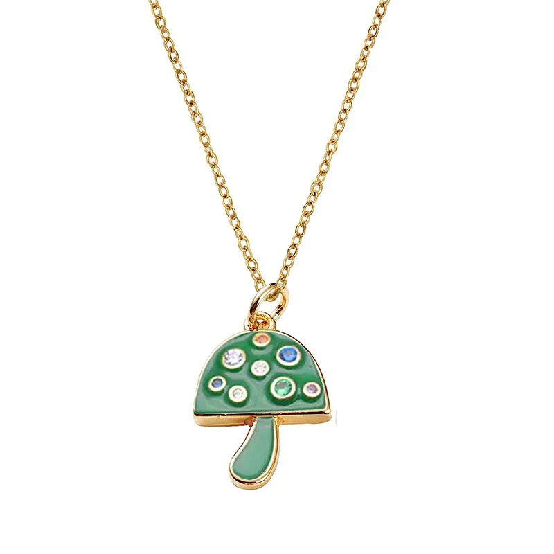 Cute Colorful Zircon Mushroom Pendant Necklace 18k Gold Plated Enamel Mushroom Necklaces For Women Girls