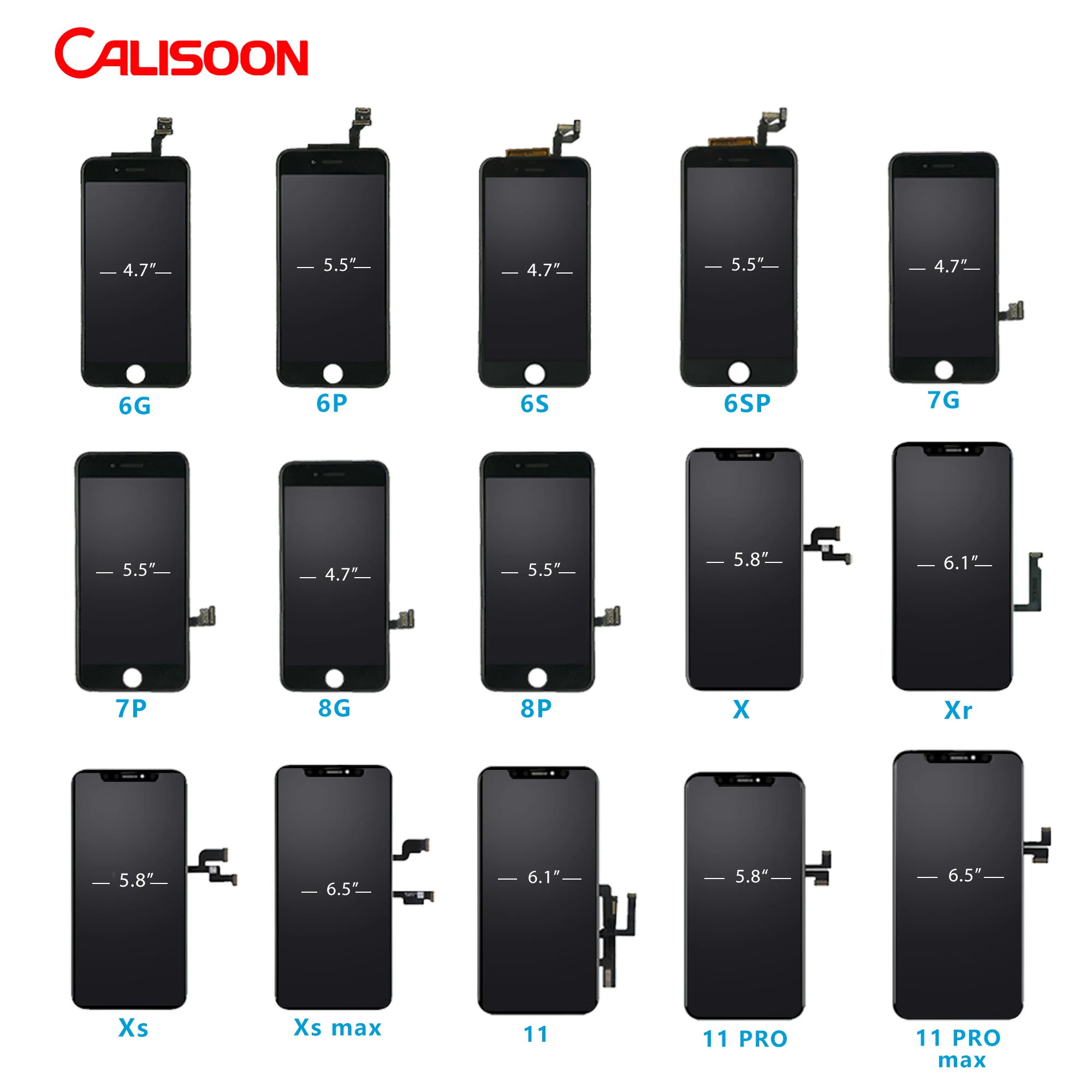 

Calisoon Mobile Phone LCD for IPhone 6 6s 7 8 plus x xr xs 11 pro max mobile lcd Display touch Screen for iphone, Black&white