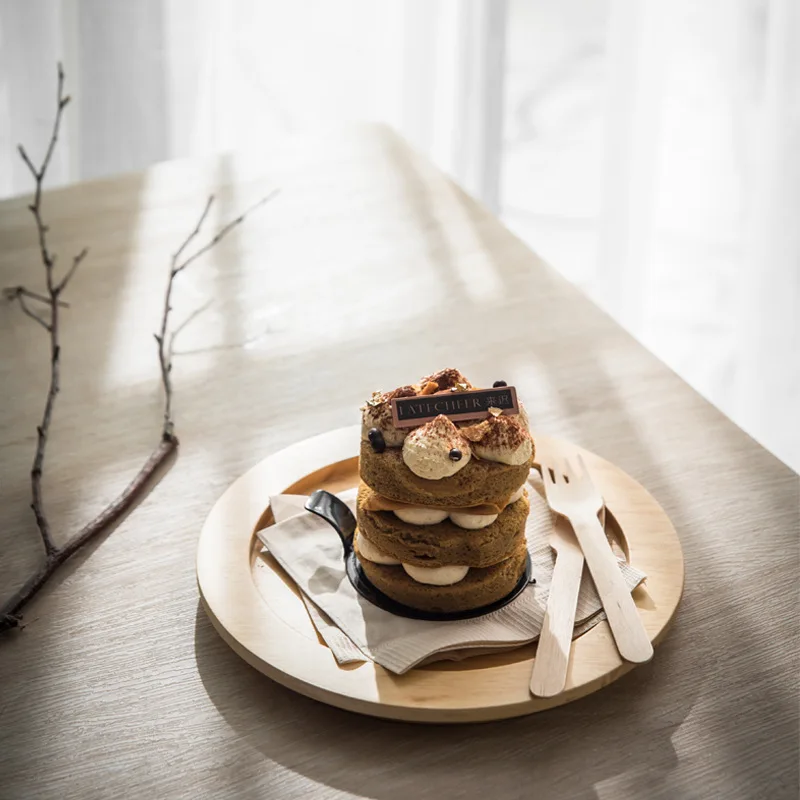 

Hot Sale Natural Oak Wood Plates Desserts Dish For Bakery Coffee Bar