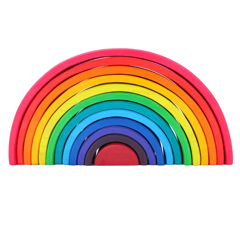 

other High quality kids Montessori education baby safe large wooden children stacker toys Rainbow building Blocks
