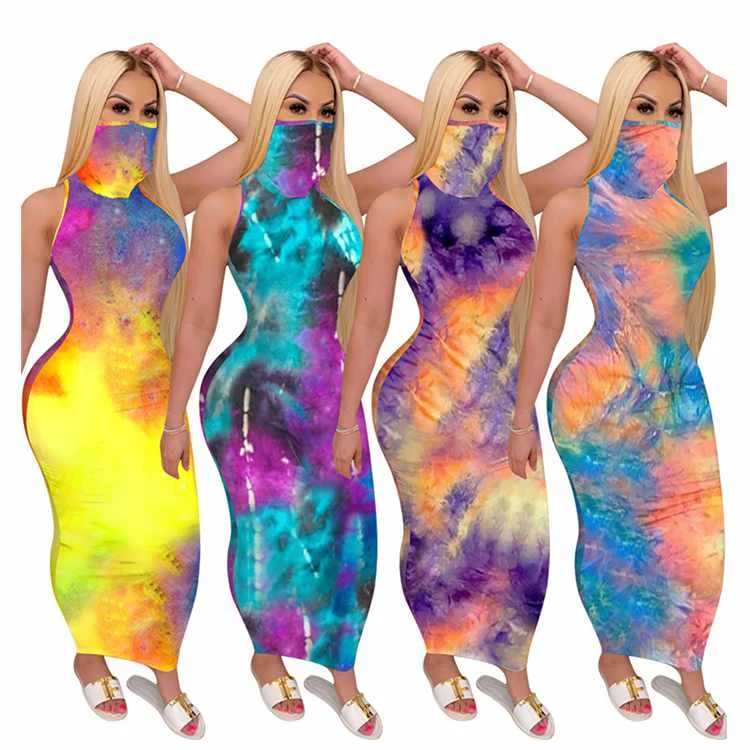 

summer women sleeveless dress tie dye maxi long dresses casual dresses