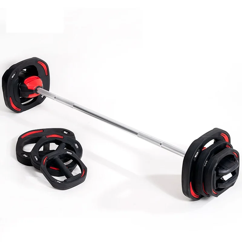 

PU Gym Barbell 20kg Adjustable Barbell Set Weightlifting Dumbbell Barbell Set, Black+red