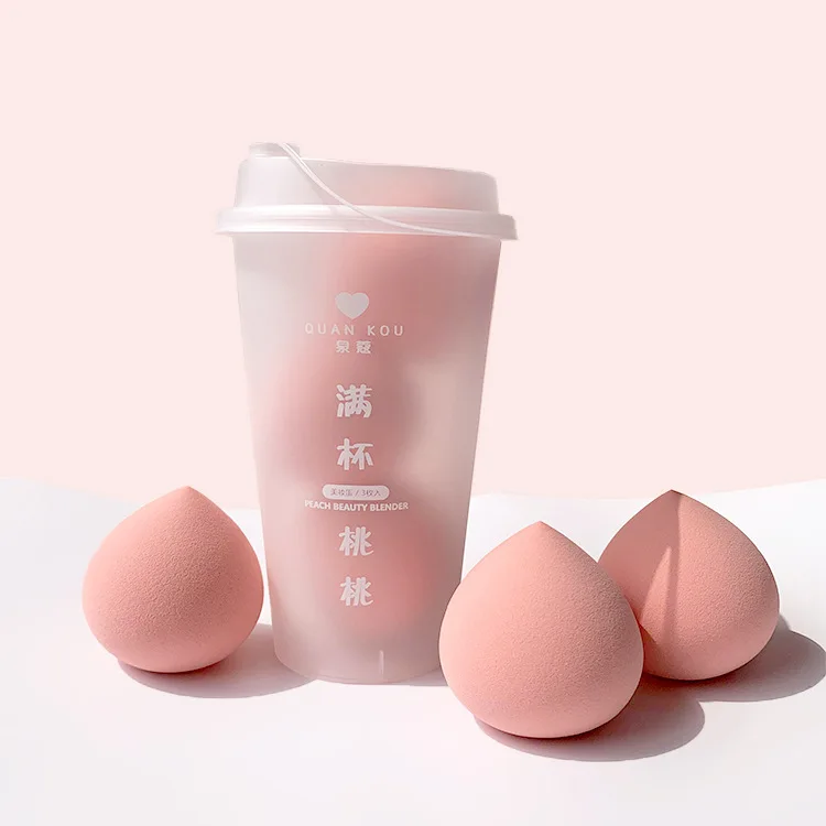 

Beauty Makeup Sponge Pink Peach Fruit Shaped Makeup Sponges Cosmetic Puff Makeup Sponge Set With Milk Tea Cup Case, Pink /customized