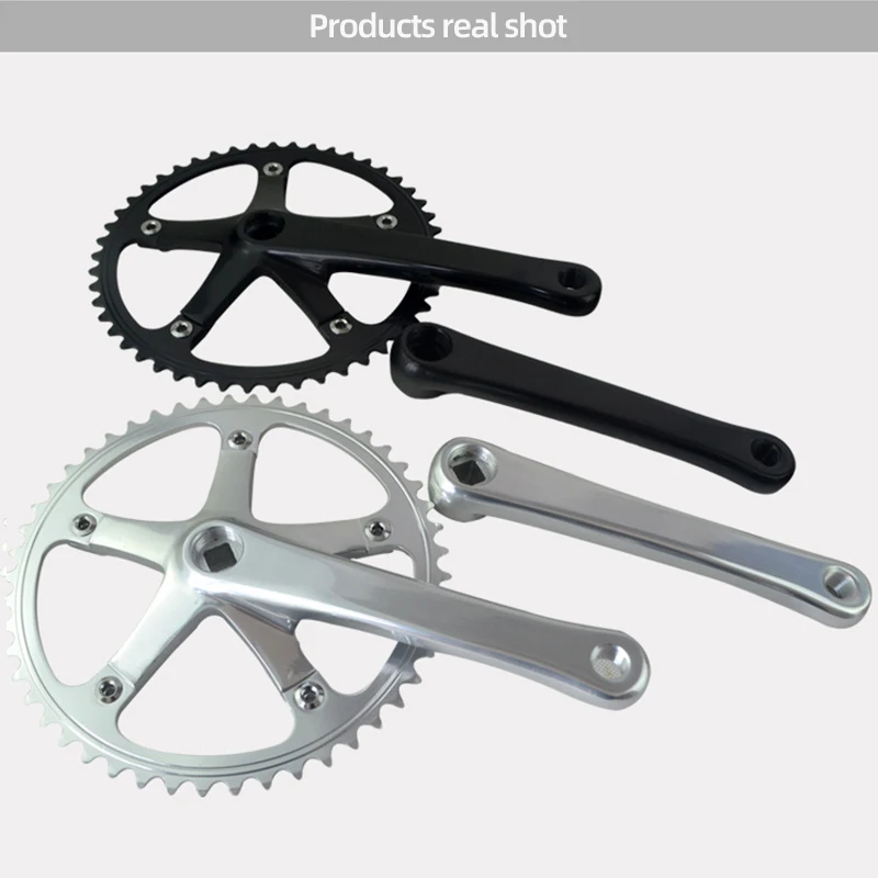 

Fixed gear bicycle 49T crankset 144 BCD 170mm crank arm 412 folding weight CNC square hollow retro racing single speed, Black /silver