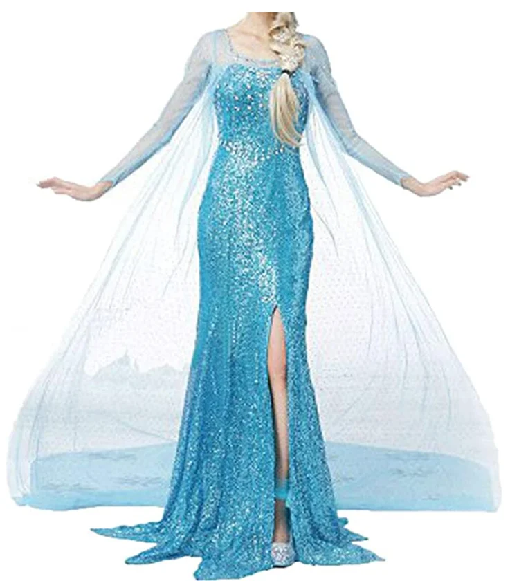 

Adult Elsa Princess Dress Halloween Cosplay Fancy Party Dress Up Anna Elsa Costume for Women, Blue