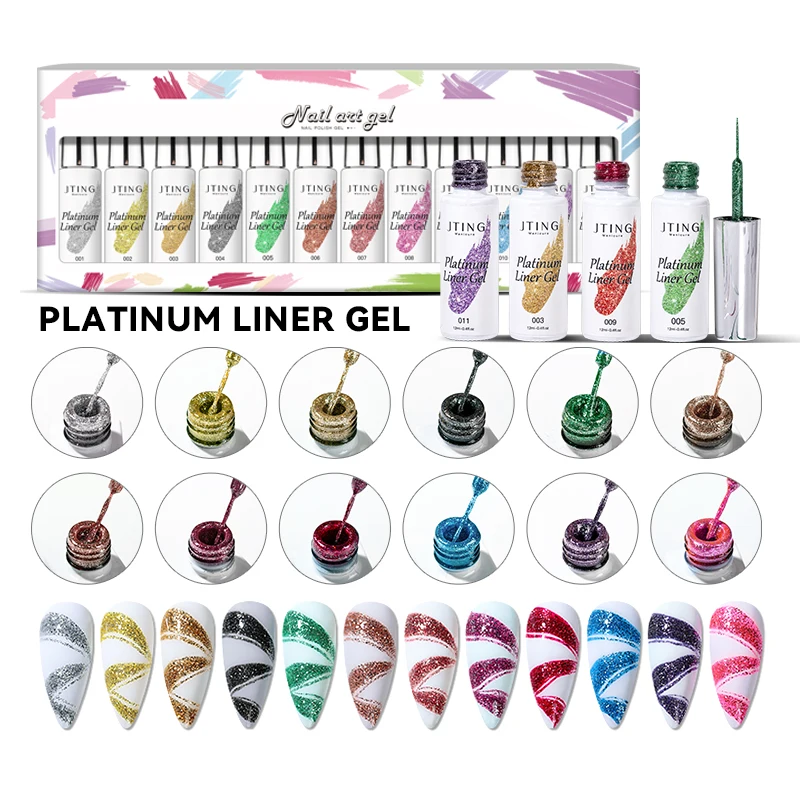 

JTING hot popular 12 Colors gel nail art painting pastel liner gel set OEM private label liner gel polish 12ml bottles